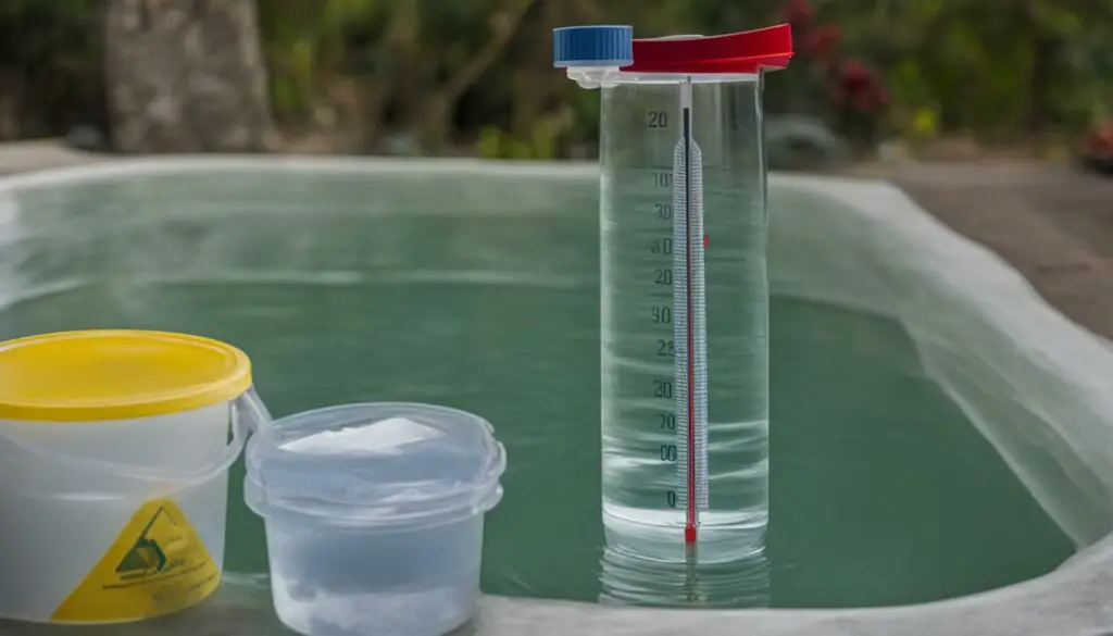 Step 1 - Prepare the Replacement Water - A bucket of clean water with a thermometer and water conditioner bottle.