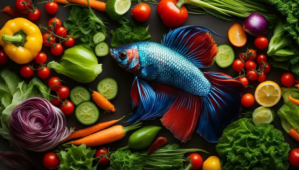 betta fish eating vegetables
