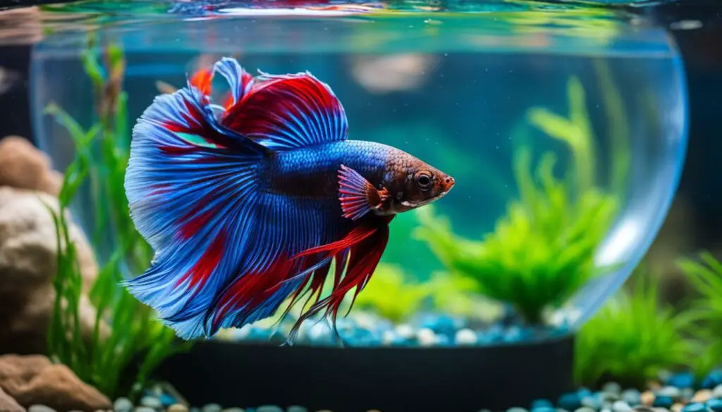 betta fish swimming through a hoop for exercise