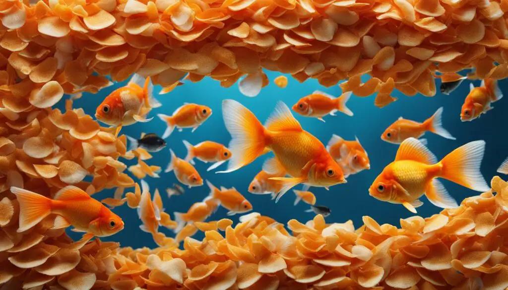 Goldfish flakes and tropical fish flakes