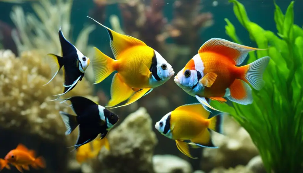 competition for food in angelfish and goldfish tank
