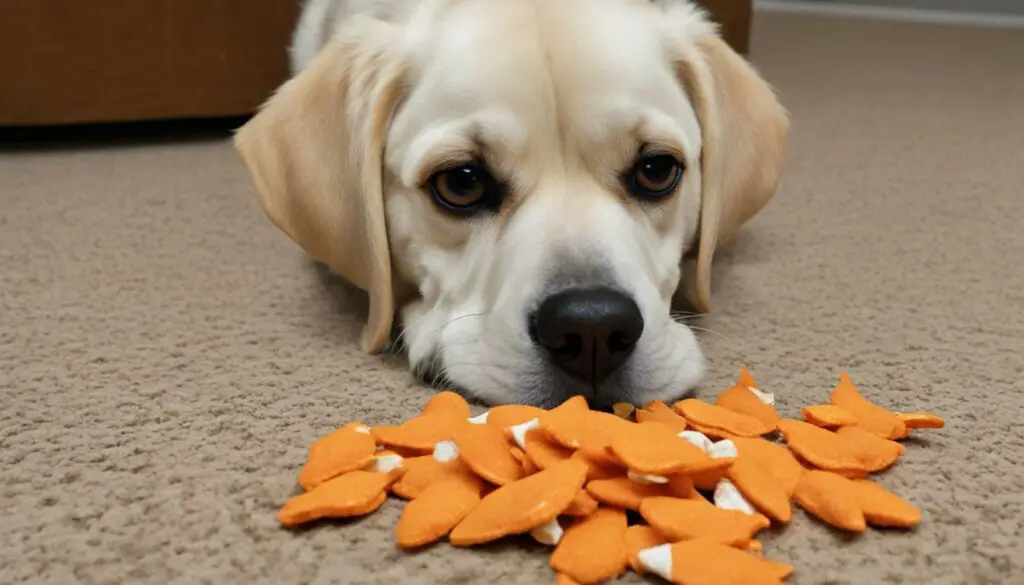 dog eating goldfish crackers