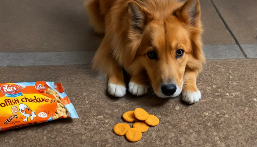dog eats goldfish crackers